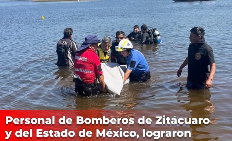 Personal de Bomberos de Zitácuaro y del Estado de México, lograron ubicar y rescatar el cadáver de un hombre que murió ahogado en la presa de Zirahuato